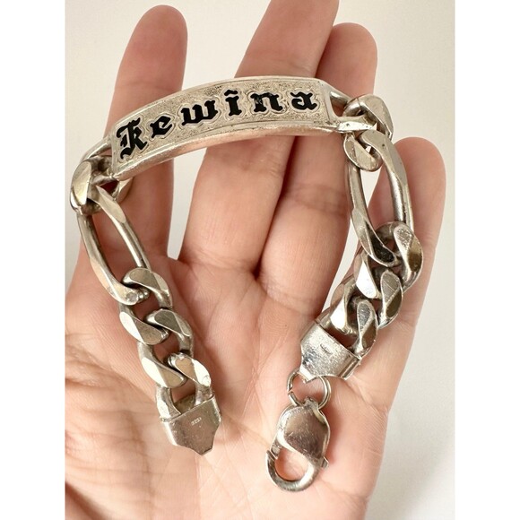925 sterling silver 10mm Figaro link Hawaii scroll I.D bracelet 7.75” - Picture 1 of 9